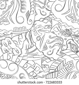 Seamless mehndi vector pattern. Hand-made illustration. Black and white binary pattern, monochrome doodle texture.