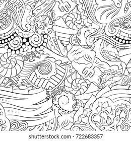 Seamless mehndi vector pattern. Hand-made illustration. Black and white binary pattern, monochrome doodle texture.