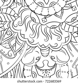 Seamless mehndi vector pattern. Hand-made illustration. Black and white binary pattern, monochrome doodle texture.