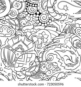 Seamless mehndi vector pattern. Hand-made illustration. Black and white binary pattern, monochrome doodle texture.