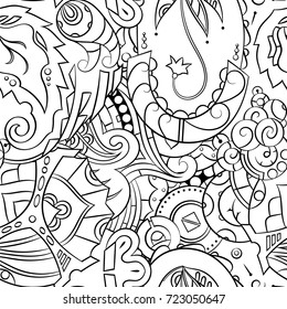 Seamless mehndi vector pattern. Hand-made illustration. Black and white binary pattern, monochrome doodle texture.
