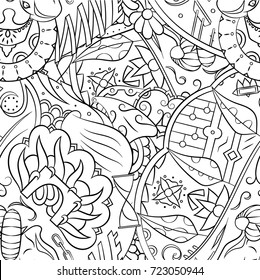 Seamless mehndi vector pattern. Hand-made illustration. Black and white binary pattern, monochrome doodle texture.