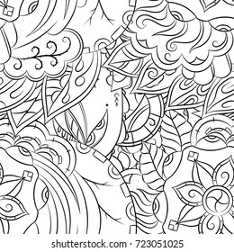 Seamless mehndi vector pattern. Hand-made illustration. Black and white binary pattern, monochrome doodle texture.
