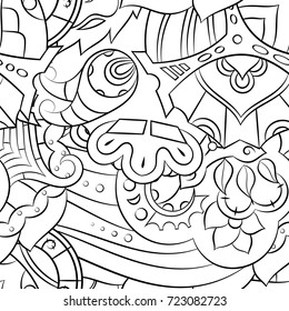 Seamless mehndi vector pattern. Hand-made illustration. Black and white binary pattern, monochrome doodle texture.