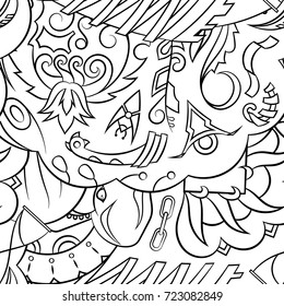 Seamless mehndi vector pattern. Hand-made illustration. Black and white binary pattern, monochrome doodle texture.