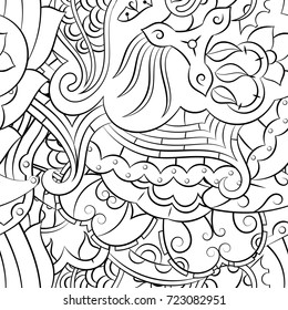 Seamless mehndi vector pattern. Hand-made illustration. Black and white binary pattern, monochrome doodle texture.