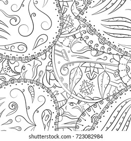 Seamless mehndi vector pattern. Hand-made illustration. Black and white binary pattern, monochrome doodle texture.