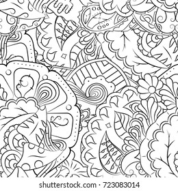 Seamless mehndi vector pattern. Hand-made illustration. Black and white binary pattern, monochrome doodle texture.