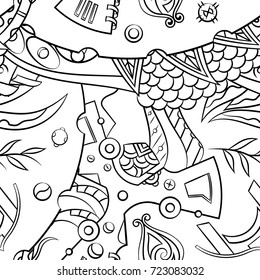 Seamless mehndi vector pattern. Hand-made illustration. Black and white binary pattern, monochrome doodle texture.