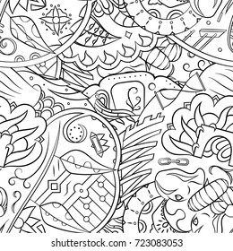 Seamless mehndi vector pattern. Hand-made illustration. Black and white binary pattern, monochrome doodle texture.