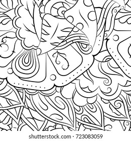 Seamless mehndi vector pattern. Hand-made illustration. Black and white binary pattern, monochrome doodle texture.
