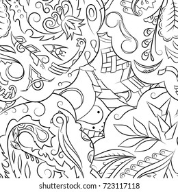 Seamless mehndi vector pattern. Hand-made illustration. Black and white binary pattern, monochrome doodle texture.