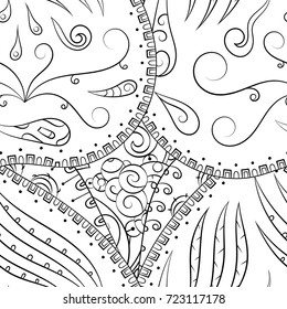 Seamless mehndi vector pattern. Hand-made illustration. Black and white binary pattern, monochrome doodle texture.