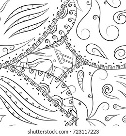 Seamless mehndi vector pattern. Hand-made illustration. Black and white binary pattern, monochrome doodle texture.
