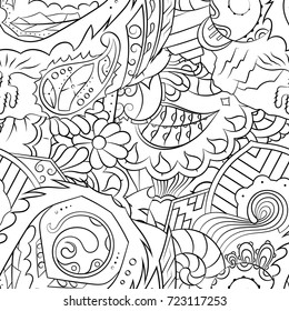 Seamless mehndi vector pattern. Hand-made illustration. Black and white binary pattern, monochrome doodle texture.