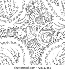 Seamless mehndi vector pattern. Hand-made illustration. Black and white binary pattern, monochrome doodle texture.