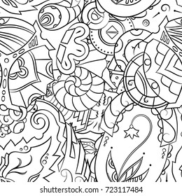 Seamless mehndi vector pattern. Hand-made illustration. Black and white binary pattern, monochrome doodle texture.