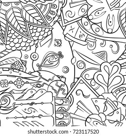 Seamless mehndi vector pattern. Hand-made illustration. Black and white binary pattern, monochrome doodle texture.