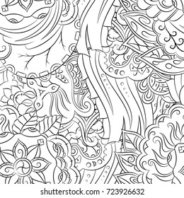 Seamless mehndi vector pattern. Hand-made illustration. Black and white binary pattern, monochrome doodle texture.