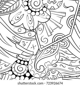 Seamless mehndi vector pattern. Hand-made illustration. Black and white binary pattern, monochrome doodle texture.