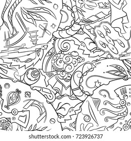 Seamless mehndi vector pattern. Hand-made illustration. Black and white binary pattern, monochrome doodle texture.