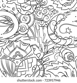 Seamless mehndi vector pattern. Hand-made illustration. Black and white binary pattern, monochrome doodle texture.