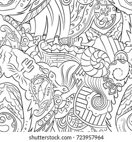 Seamless mehndi vector pattern. Hand-made illustration. Black and white binary pattern, monochrome doodle texture.