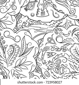 Seamless mehndi vector pattern. Hand-made illustration. Black and white binary pattern, monochrome doodle texture.