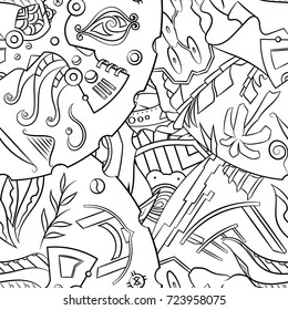 Seamless mehndi vector pattern. Hand-made illustration. Black and white binary pattern, monochrome doodle texture.