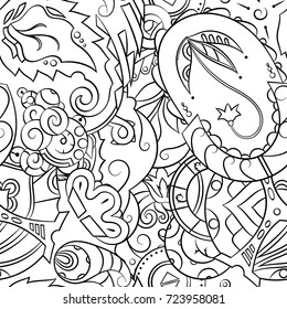 Seamless mehndi vector pattern. Hand-made illustration. Black and white binary pattern, monochrome doodle texture.
