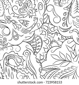 Seamless mehndi vector pattern. Hand-made illustration. Black and white binary pattern, monochrome doodle texture.