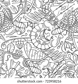 Seamless mehndi vector pattern. Hand-made illustration. Black and white binary pattern, monochrome doodle texture.