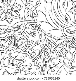 Seamless mehndi vector pattern. Hand-made illustration. Black and white binary pattern, monochrome doodle texture.