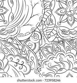 Seamless mehndi vector pattern. Hand-made illustration. Black and white binary pattern, monochrome doodle texture.