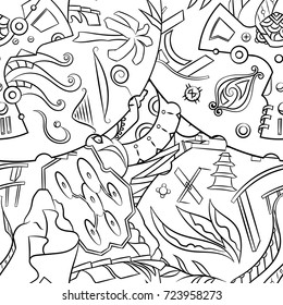Seamless mehndi vector pattern. Hand-made illustration. Black and white binary pattern, monochrome doodle texture.