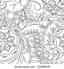 Seamless mehndi vector pattern. Hand-made illustration. Black and white binary pattern, monochrome doodle texture.