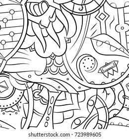 Seamless mehndi vector pattern. Hand-made illustration. Black and white binary pattern, monochrome doodle texture.