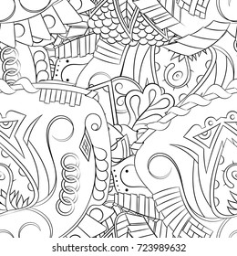 Seamless mehndi vector pattern. Hand-made illustration. Black and white binary pattern, monochrome doodle texture.