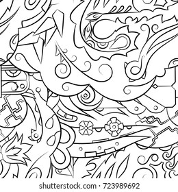 Seamless mehndi vector pattern. Hand-made illustration. Black and white binary pattern, monochrome doodle texture.