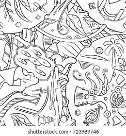 Seamless mehndi vector pattern. Hand-made illustration. Black and white binary pattern, monochrome doodle texture.