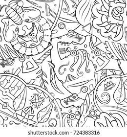 Seamless mehndi vector pattern. Hand-made illustration. Black and white binary pattern, monochrome doodle texture.