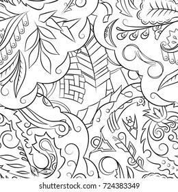 Seamless mehndi vector pattern. Hand-made illustration. Black and white binary pattern, monochrome doodle texture.