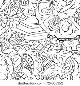 Seamless mehndi vector pattern. Hand-made illustration. Black and white binary pattern, monochrome doodle texture.
