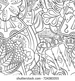 Seamless mehndi vector pattern. Hand-made illustration. Black and white binary pattern, monochrome doodle texture.