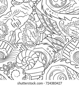 Seamless mehndi vector pattern. Hand-made illustration. Black and white binary pattern, monochrome doodle texture.