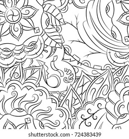 Seamless mehndi vector pattern. Hand-made illustration. Black and white binary pattern, monochrome doodle texture.