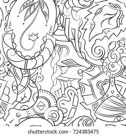 Seamless mehndi vector pattern. Hand-made illustration. Black and white binary pattern, monochrome doodle texture.