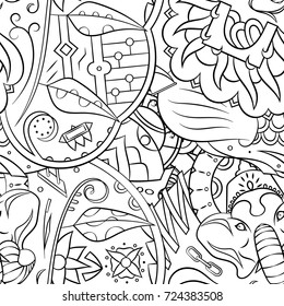 Seamless mehndi vector pattern. Hand-made illustration. Black and white binary pattern, monochrome doodle texture.