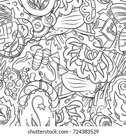 Seamless mehndi vector pattern. Hand-made illustration. Black and white binary pattern, monochrome doodle texture.