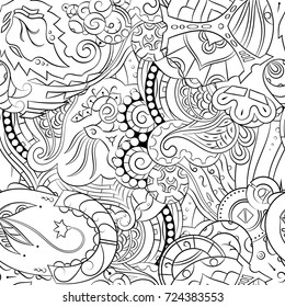 Seamless mehndi vector pattern. Hand-made illustration. Black and white binary pattern, monochrome doodle texture.